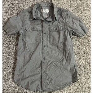 HELIX Button Up Shirt Boys Size S Grey Embroidered Short Sleeve With Pockets